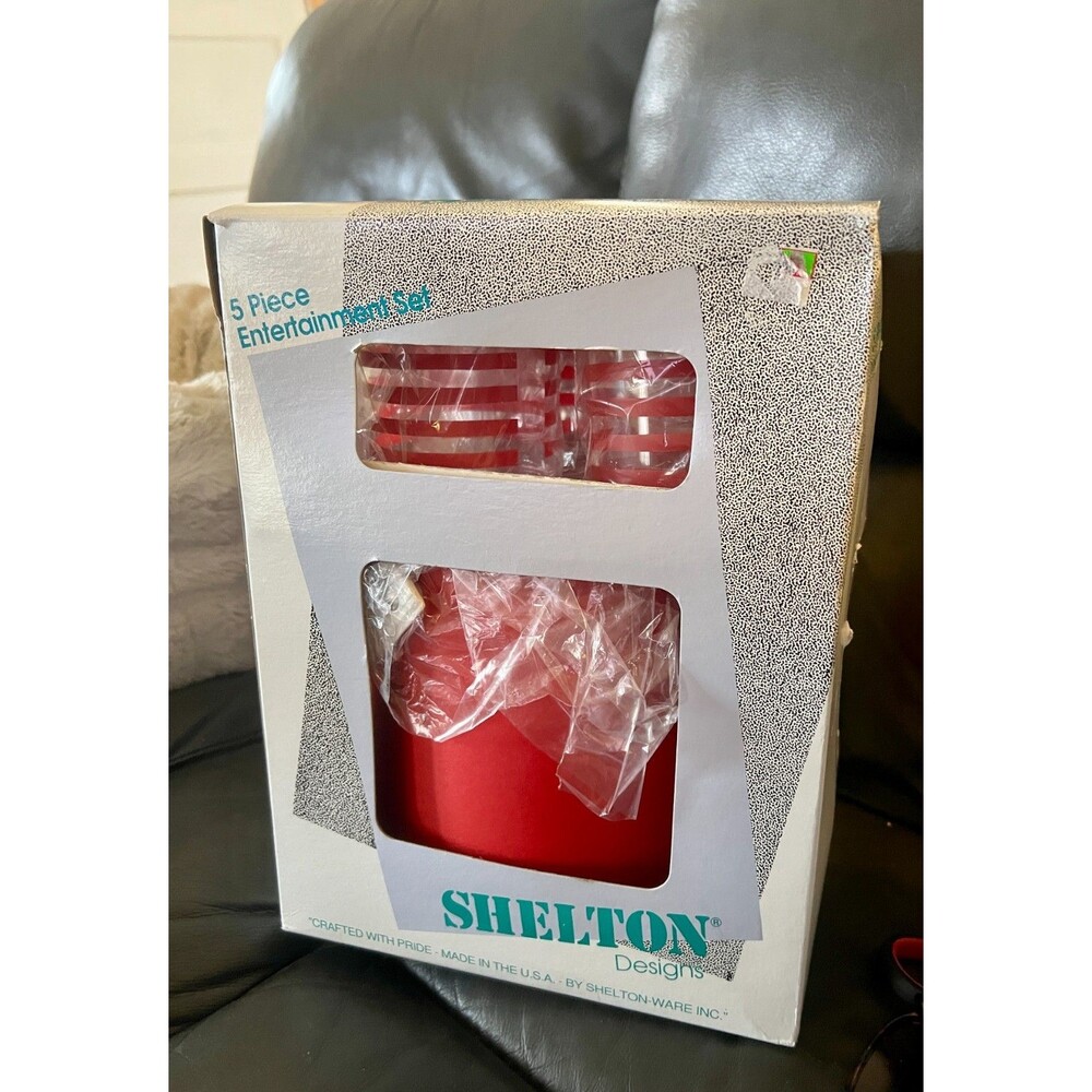 Shelton Designs VTG Party 5 Piece Entertainment Set New Ice Bucket & Glasses